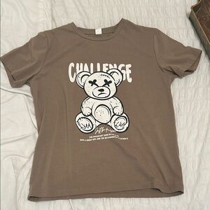 SHEIN Brown Short Sleeve Tee Casual Graphic Design